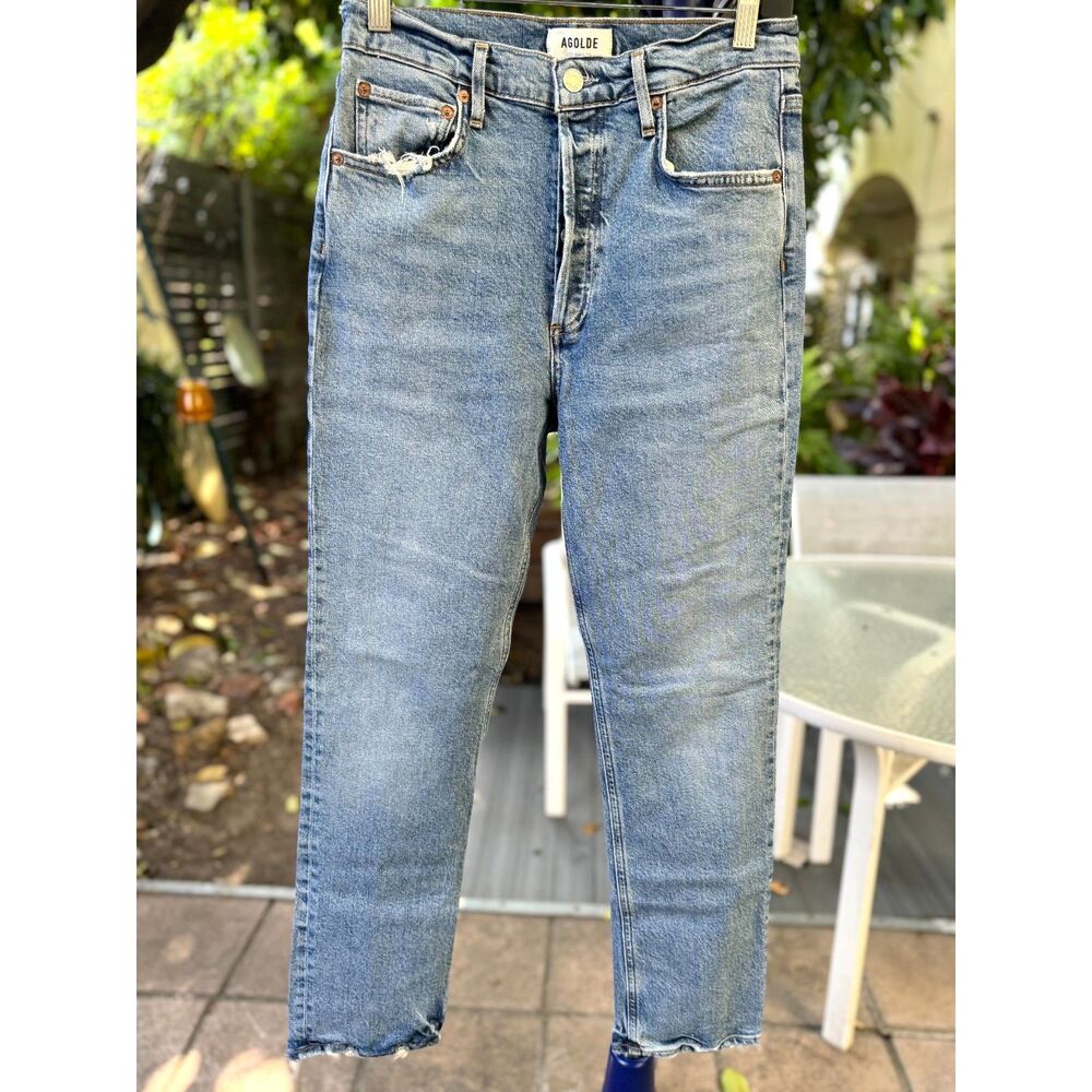 Agolde Riley Long Straight Organic Cotton Button Fly Jeans SZ 27 Made in Turkey